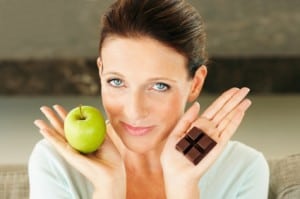 woman apple chocolate