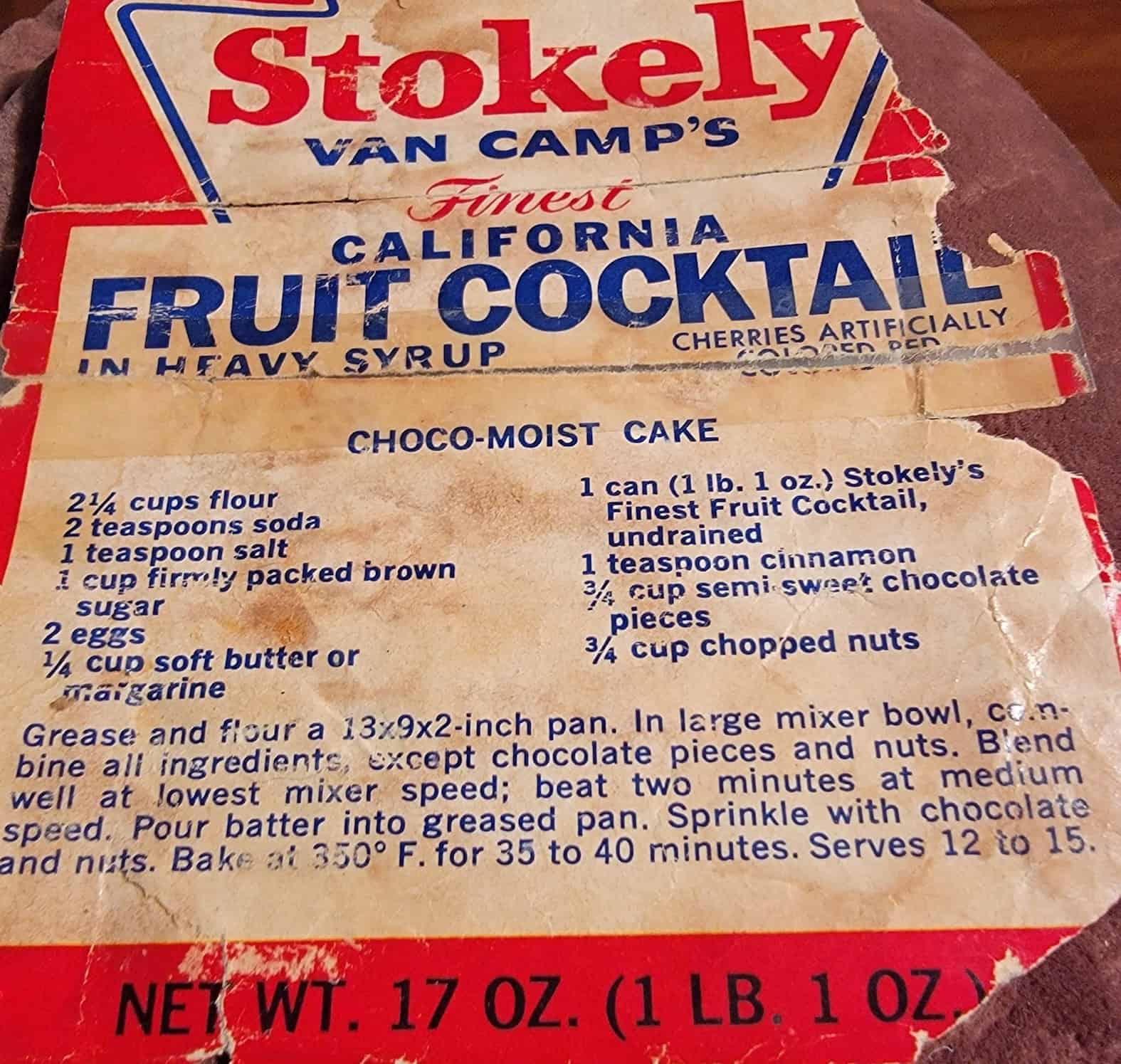 Cake recipe from an old Stokely Fruit Cocktail label