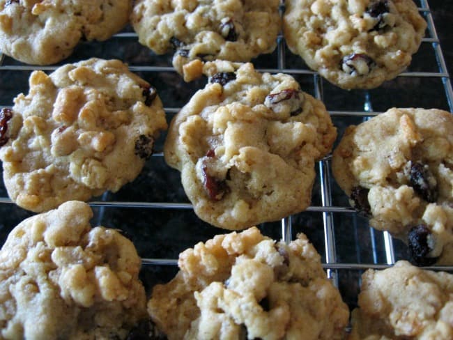 Nana's crunchy jumble cookies cooling on a wire rack