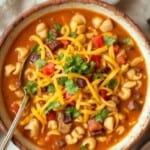 Bowl of taco soup shot from above
