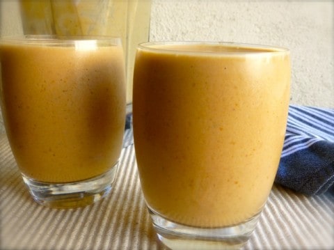 Pumpkin Pie Spiced Smoothie in two glasses.