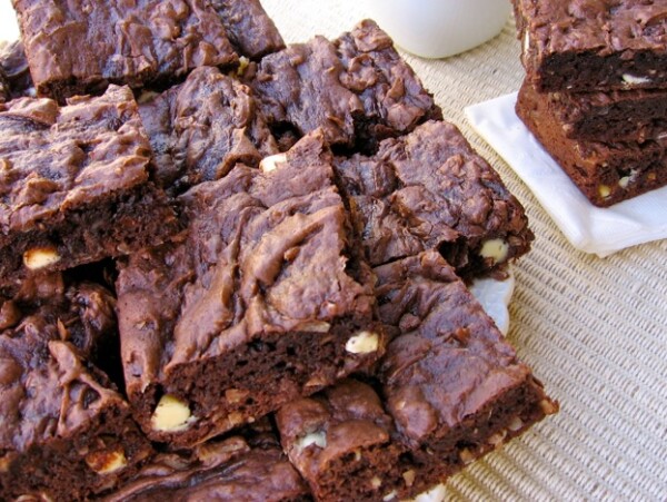Plate of lighter chocolate coconut cake mix bar cookies
