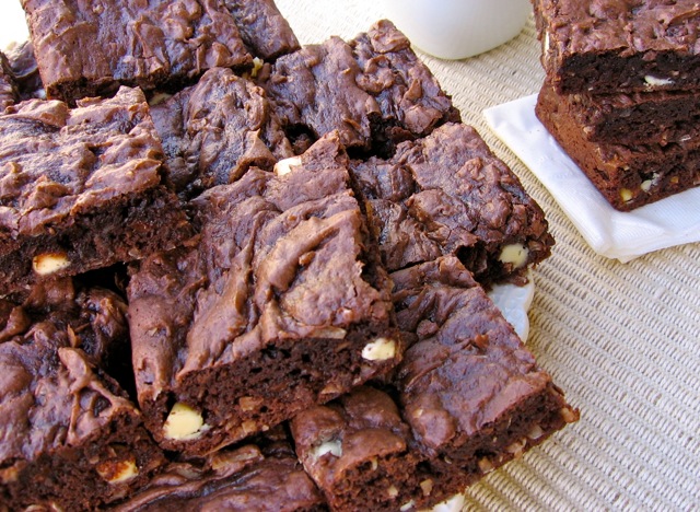 Plate of lighter chocolate coconut cake mix bar cookies