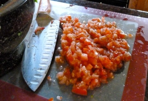 Fresh chopped tomatoes for salsa.