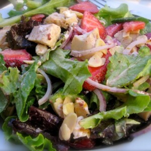 Mixed Greens & Strawberry Salad with Chicken, Goat Cheese & Avocado