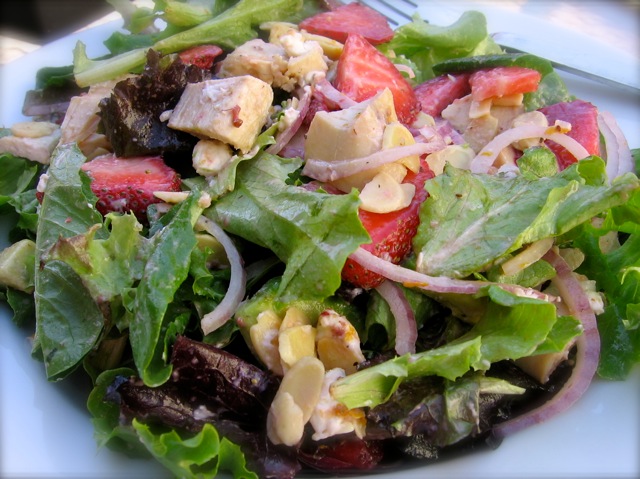 Mixed Greens & Strawberry Salad with Chicken, Goat Cheese & Avocado