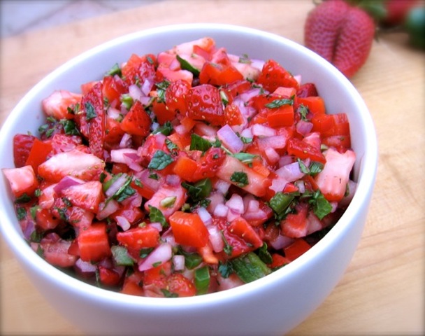 Fresh Strawberry Salsa in a small white bowl