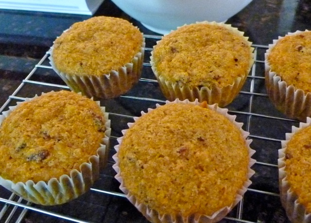 Carrot Cupcakes on wire cooling rack waiting to be frosted.