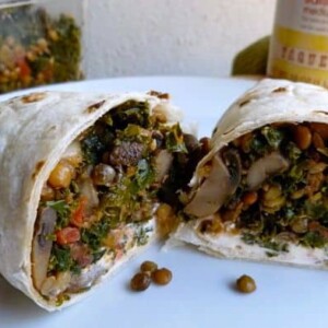 mushroom lentil kale burrito