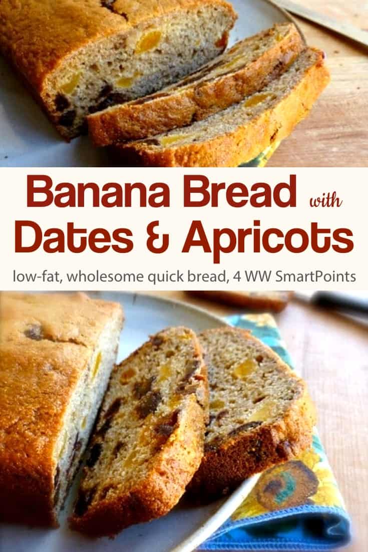 Banana Bread with Dates & Apricot Slices on Pottery Plate