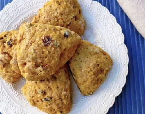 Plate of Weight Watchers Cranberry-Pumpkin Scones
