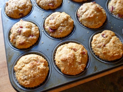 Banana Cranberry Muffins in muffin tin