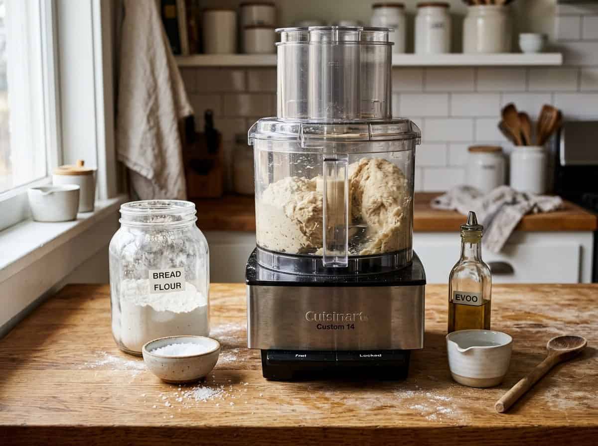 making no yeast flatbread dough with food processor