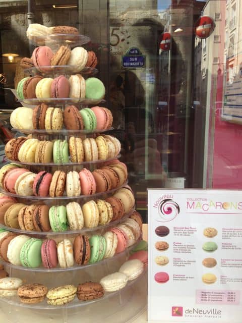 Cookie Shop in France with Layers of French Macarons of various flavors