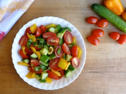 Simple Cucumber Tomato Yellow Pepper Salad Above
