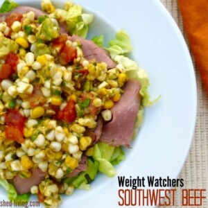 Weight Watchers Southwestern Beef Salad with Chile Lime Dressing white plate from above