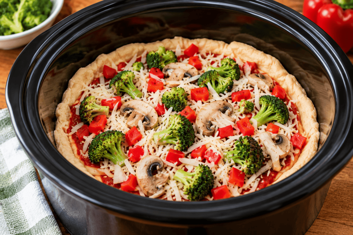 Slow Cooker Vegetable Pizza Ready to Cook