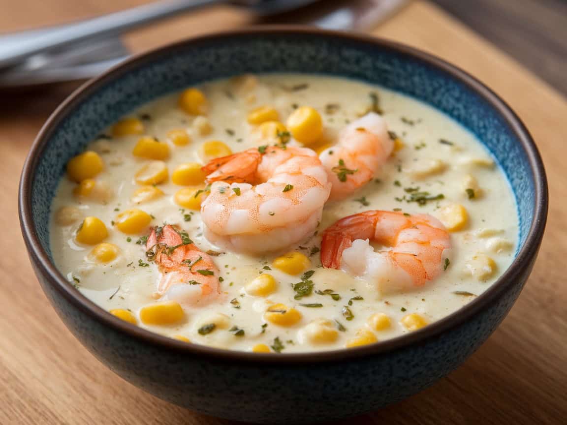 bowl of corn shrimp chowder