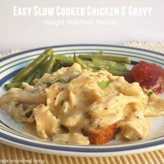 Slow cooker chicken and gravy open face sandwich with green beans
