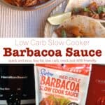 Slow cooker red chile beef barbacoa with Frontera slow cooking sauce.