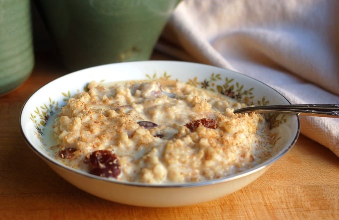 Bowl of Eggnog Oatmeal with cranberries