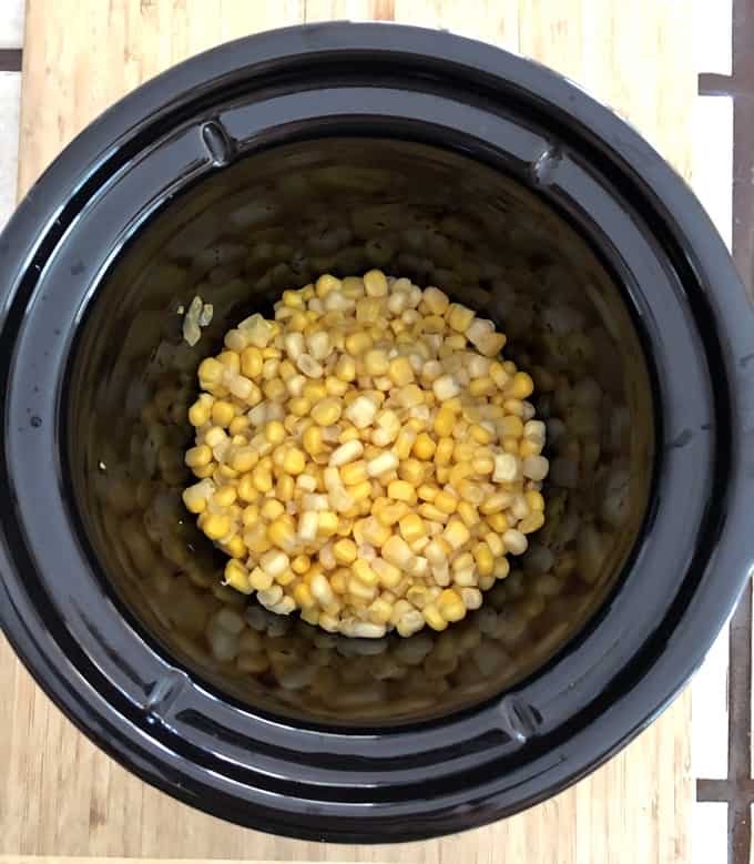 Drained canned corn in crock pot.