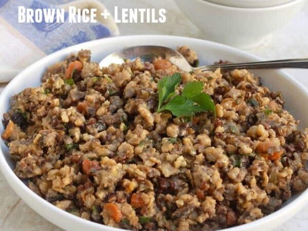 savory slow cooker brown rice and lentils