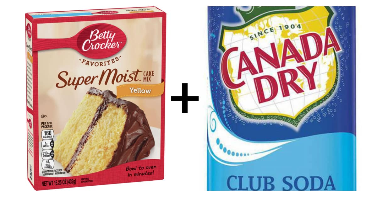 Box of Yellow Cake Mix and Can of Canada Dry Club Soda
