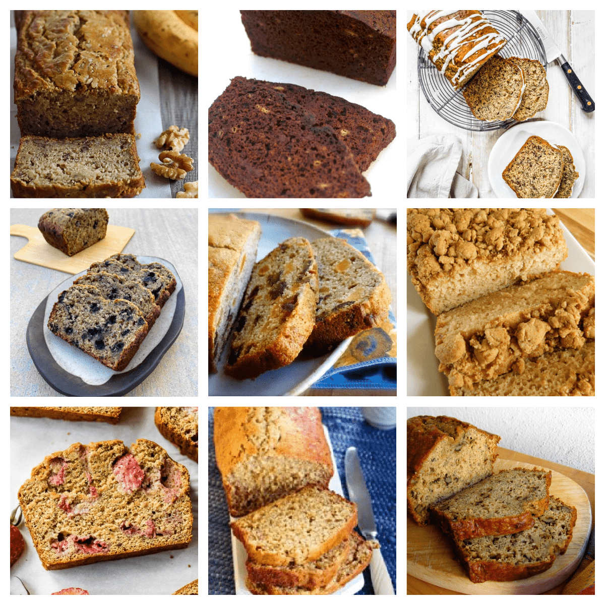 Photo collage of 9 Weight Watchers Banana Breads