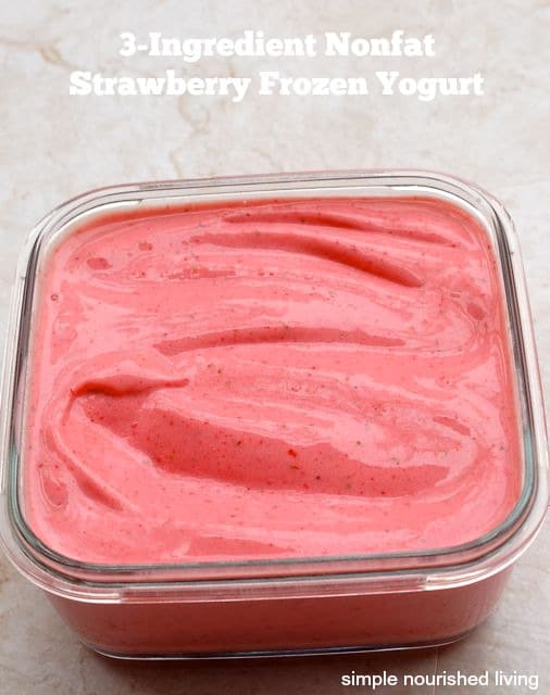 Nonfat Strawberry Frozen Yogurt in glass container