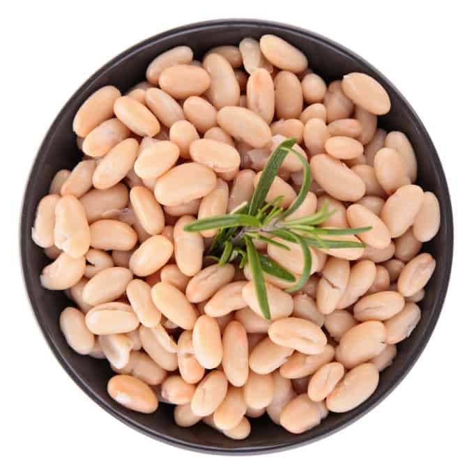 Black Bowl with White Beans and Sprig of Fresh Rosemary