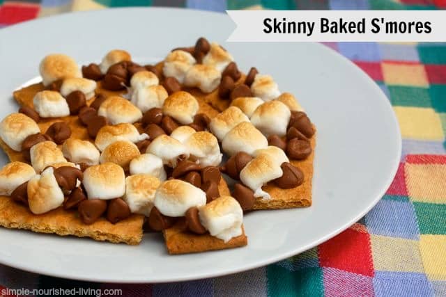 Open-Faced S'mores Cookies on w white plate with a colorful tablecloth 