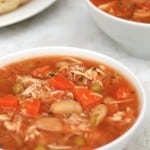 Slow Cooker Chicken Vegetable Soup White Bowl