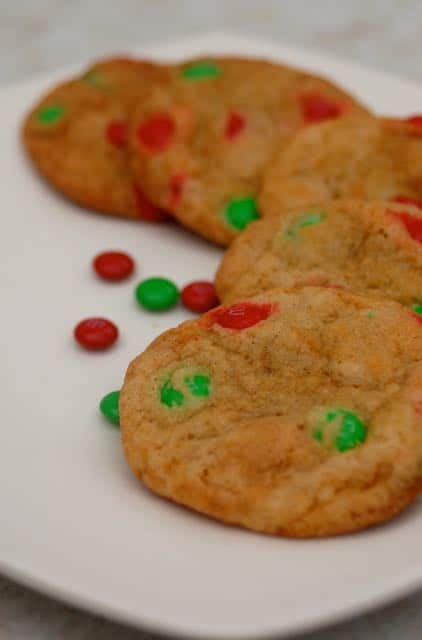 Holiday cookies with red and green M&Ms