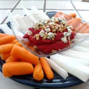 Red Beet Hummus with Carrots and Jicama