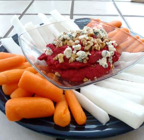 Red Beet Hummus with Carrots and Jicama