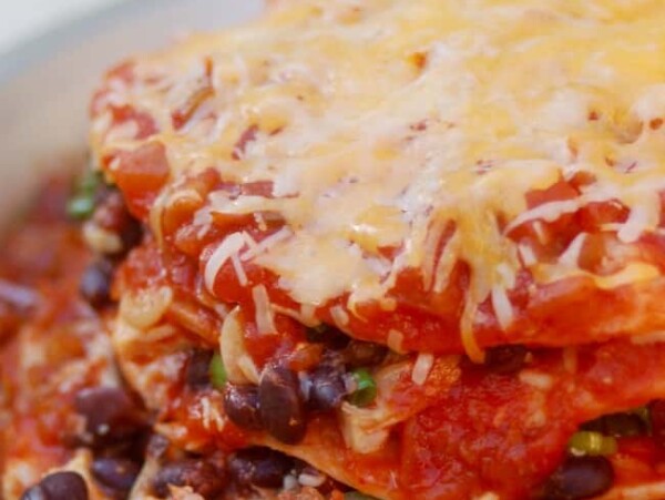 Easy Stacked Chicken Enchiladas with Black Beans Weight Watchers Friendly