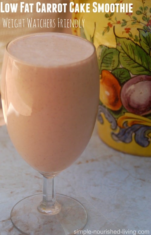 Low Fat Carrot Cake Smoothie in stemmed glass.