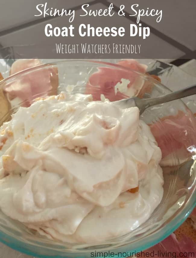 Clean Eating Sweet & Spicy Goat Cheese Spread in glass bowl.