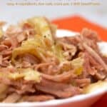 Hawaiian Kalua Pork with Cabbage on a white serving plate up close