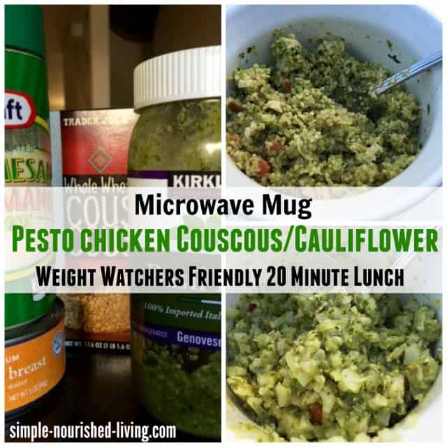 Pesto Chicken Cauliflower Couscous Weight Watchers 20 Minute Lunch Meal in a Mug