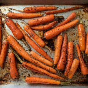sheet pan with roasted carrots