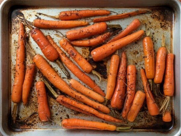 sheet pan with roasted carrots