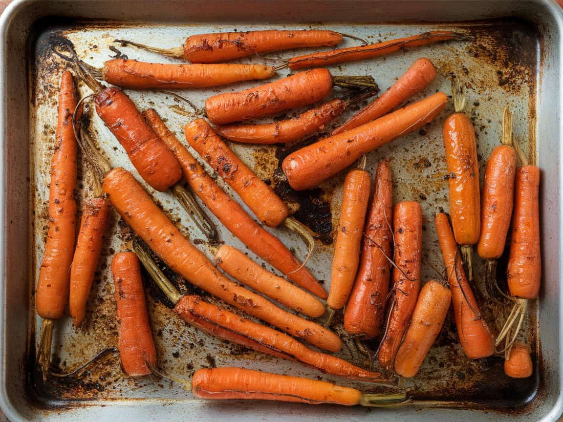 sheet pan with roasted carrots