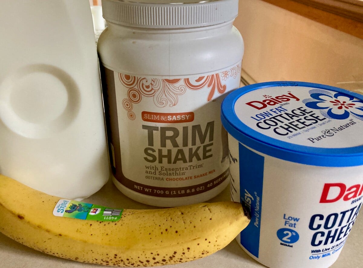 Chocolate protein powder, cottage cheese, milk, banana