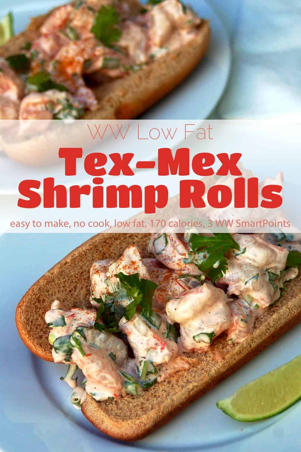 Low Fat Tex-Mex Shrimp Roll on small plate with lime wedge.