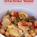 Two Bean Artichoke Salad in white bowl.