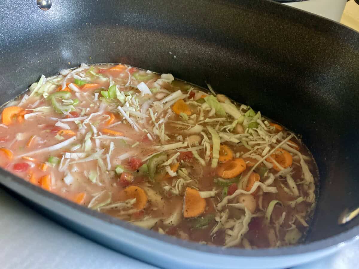 Slow Cooker Bean and Cabbage Soup Ready to Cook in crock pot.