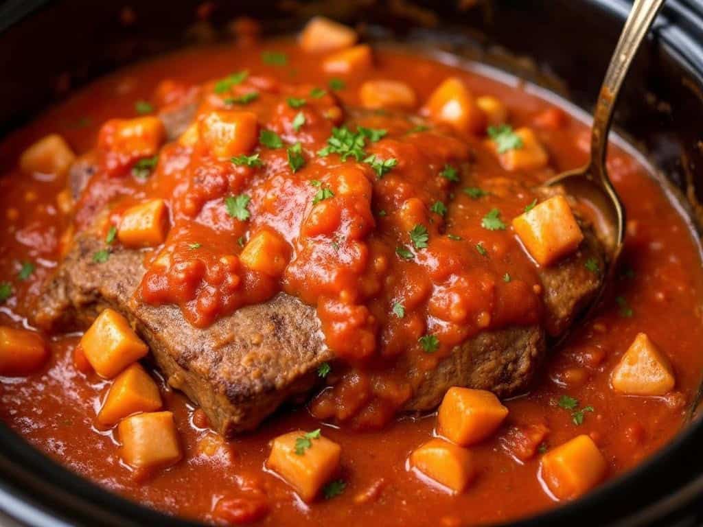 slow cooker italian style pot roast in crockpot