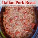 Black CrockPot with Slow Cooker Italian Pork Roast and Tomatoes from Above
